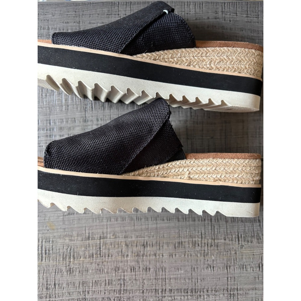 TOMS Monica Black Textile Espadrille Platform Wedge Slide Sandals Womens 8